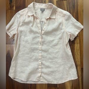 J. Jill Women's Light Pink Peach Short Sleeve Button-Down Shirt 100% Linen Top